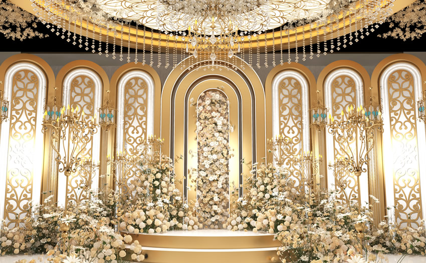 盈江香槟色调婚礼堂效果展示